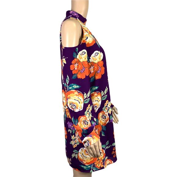 Everly Womens Dress Retro Floral Cold Shoulder Choker Collar Keyhole Small - Picture 4 of 11